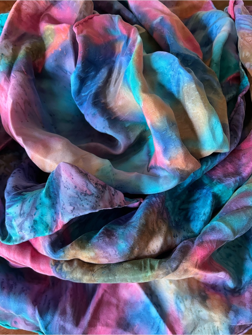Multicolor Tie-Dye Scarf - Blue Pink Purple 13“ x 54“ - Picture 6 of 7